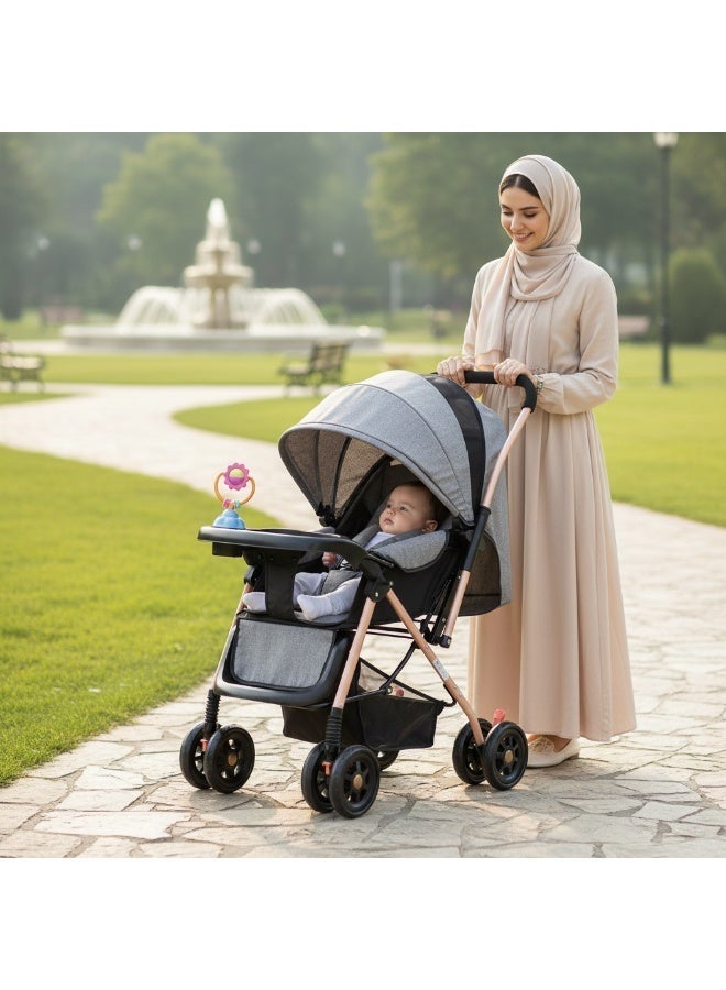 عربة طفل واحدة ثنائية الاتجاه-تواجه الوالدين والعالم ، امتصاص الصدمات ممتازة ، مظلة ومقعد كبيرة للغاية ، ووضع قابل للاستلقاء والجلوس ، يد واحدة سهلة الطي ، سلة تخزين واسعة ، سهلة التفكيك والتنظيف - Image 3